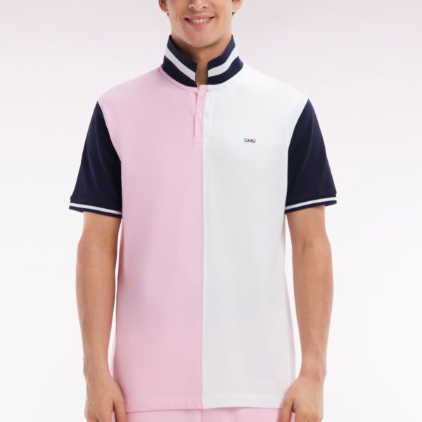 Polo À Manches Courtes En Coton Bicolore Rose Et Blanc Coupe Décontractée Eden Park