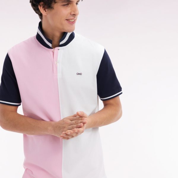 Polo À Manches Courtes En Coton Bicolore Rose Et Blanc Coupe Décontractée Eden Park