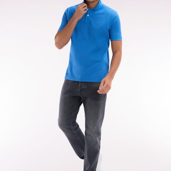 Polo À Manches Courtes Uni En Coton Pima Bleu Coupe Droite Eden Park