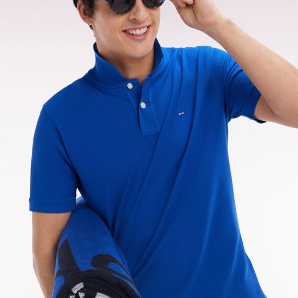 Polo À Manches Courtes Uni En Coton Pima Bleu Foncé Coupe Droite Eden Park