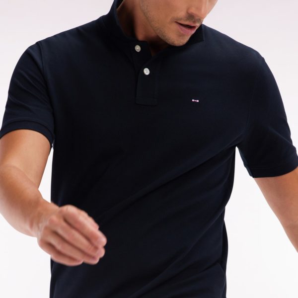 Polo À Manches Courtes Uni En Coton Pima Noir Coupe Droite Eden Park
