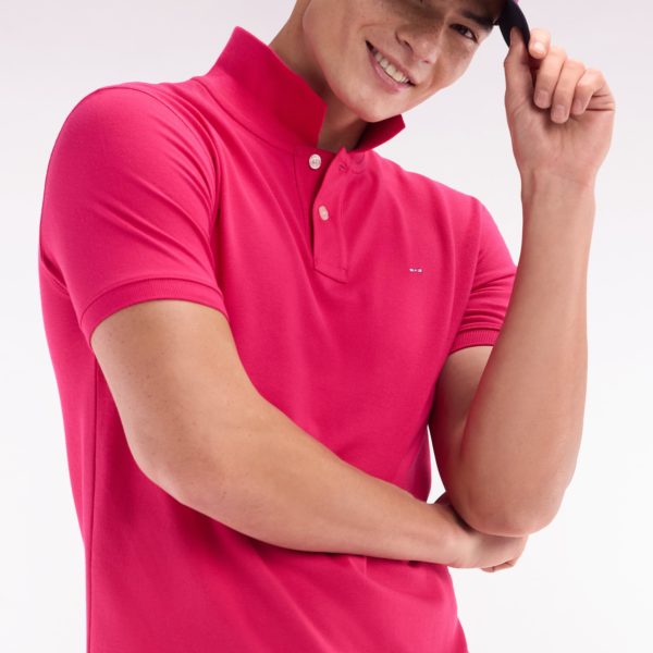 Polo À Manches Courtes Uni En Coton Pima Fuchsia Coupe Droite Eden Park