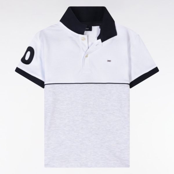 Polo À Manches Courtes Bicolore En Coton Gris Broderie 10 Coupe Droite Eden Park