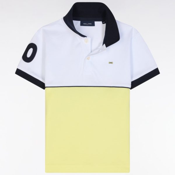 Polo À Manches Courtes Bicolore En Coton Jaune Broderie 10 Coupe Droite Eden Park