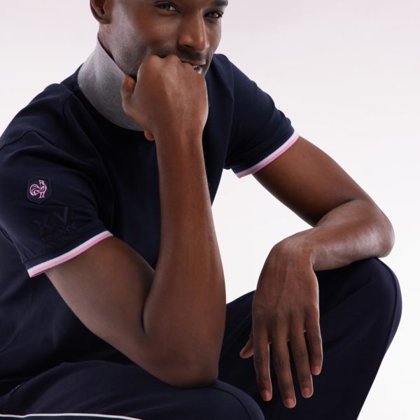 Polo À Manches Courtes En Coton Stretch Marine Col Zippé Coupe Ajustée Eden Park