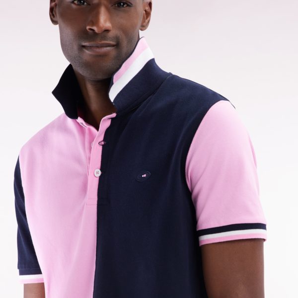 Polo À Manches Courtes En Coton Bicolore Rose Et Marine Coupe Droite Eden Park