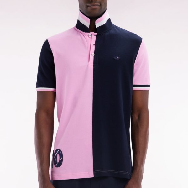 Polo À Manches Courtes En Coton Bicolore Rose Et Marine Coupe Droite Eden Park