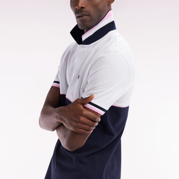 Polo À Manches Courtes En Piqué Coton Bicolore Marine Et Blanc Coupe Droite Eden Park