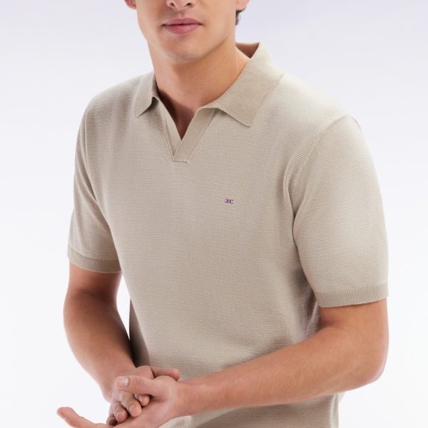 Pull Col Polo En Coton Beige Coupe Droite Eden Park