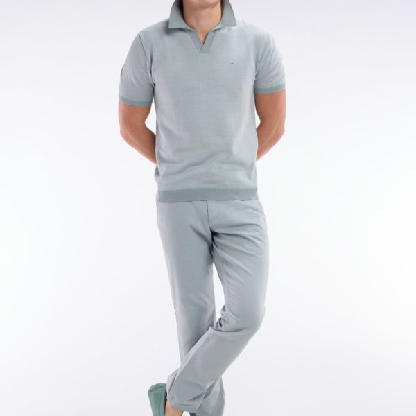 Pull Col Polo En Coton Gris Clair Coupe Droite Eden Park