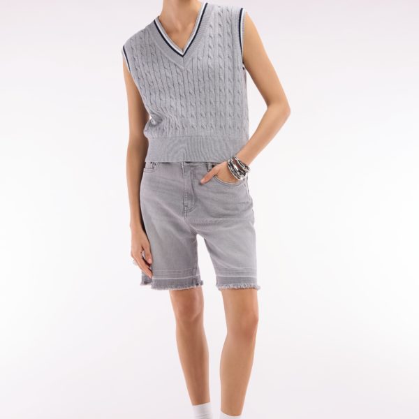 Pull Sans Manches En Coton Torsadé Gris Coupe Décontractée Eden Park