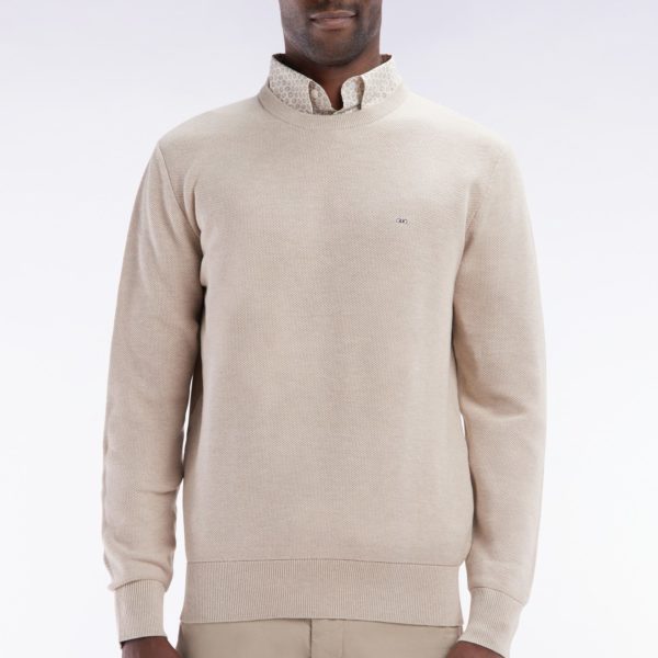 Pull Col Rond En Coton Nid D’abeille Beige Coupe Droite Eden Park