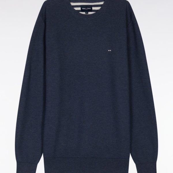 Pull Col Rond En Coton Nid D’abeille Marine Coupe Droite Eden Park