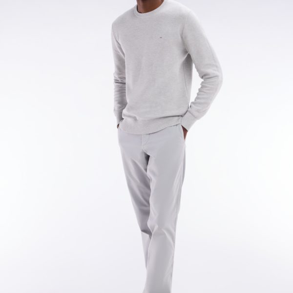 Pull Col Rond En Coton Nid D’abeille Gris Coupe Droite Eden Park