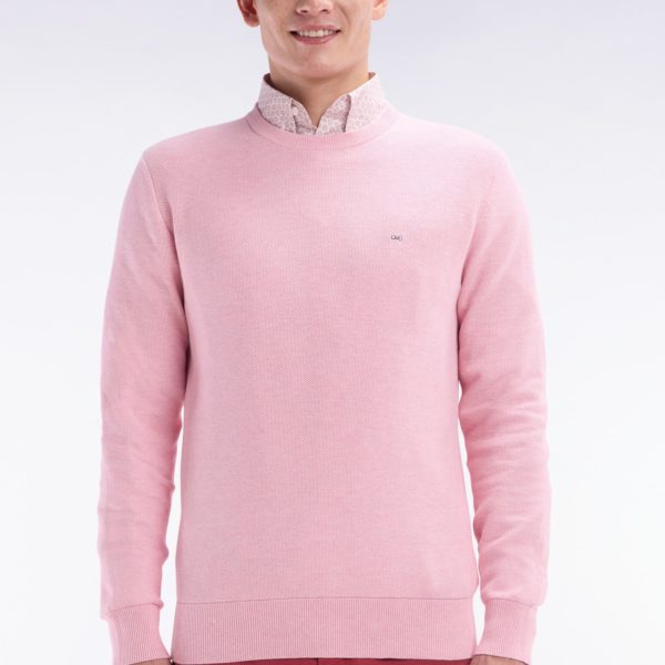 Pull Col Rond En Coton Nid D’abeille Rose Coupe Droite Eden Park