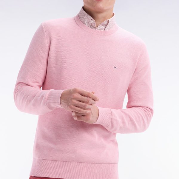 Pull Col Rond En Coton Nid D’abeille Rose Coupe Droite Eden Park