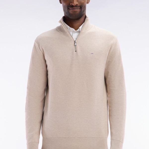 Pull Col Camionneur En Coton Nid D’abeille Beige Coupe Droite Eden Park
