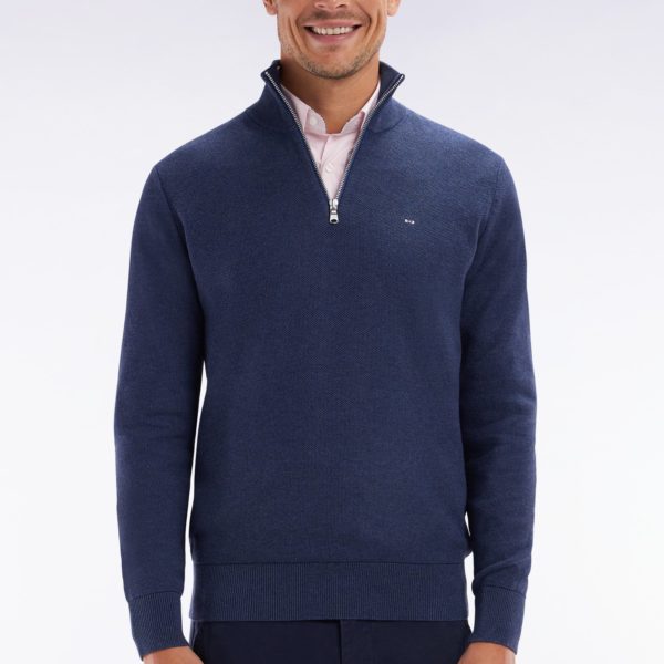 Pull Col Camionneur En Coton Nid D’abeille Marine Coupe Droite Eden Park