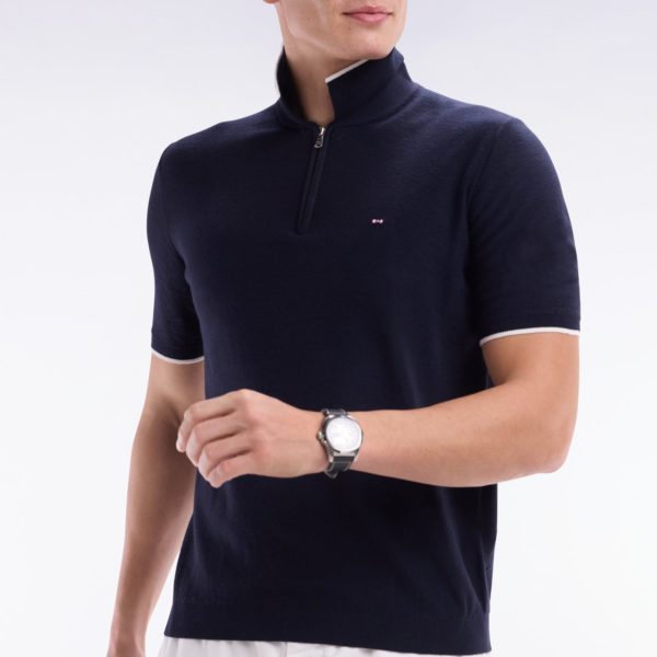 Pull Col Polo En Coton Biologique Et Cachemire Marine Coupe Droite Eden Park