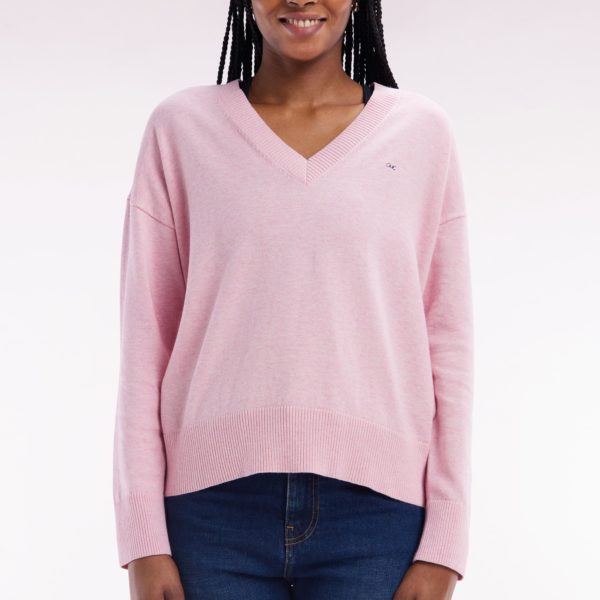 Pull Col V En Coton Rose Coupe Décontractée Eden Park
