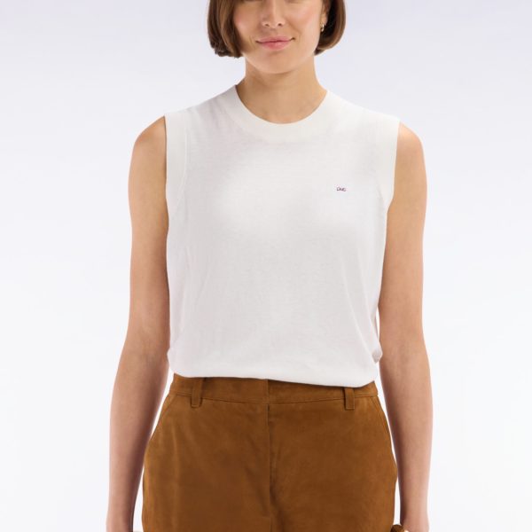 Pull Débardeur Fin À Col Rond En Coton Et Soie Mélangés Écru Coupe Décontractée Eden Park