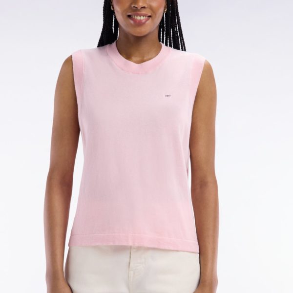 Pull Débardeur Fin À Col Rond En Coton Et Soie Mélangés Rose Coupe Décontractée Eden Park
