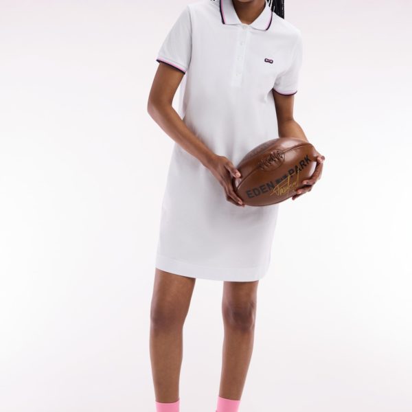 Robe Maillot En Coton Blanc À Détails Tricolores Eden Park