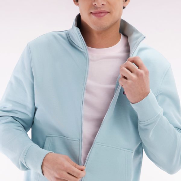 Sweatshirt Zippé En Coton Vert D’eau Coupe Droite Eden Park