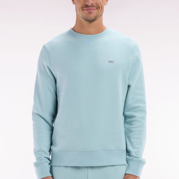 Sweatshirt En Molleton Coton Vert D’eau Coupe Droite Et Col Rond Eden Park