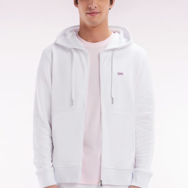 Sweatshirt Zippé En Molleton Coton Blanc Coupe Droite Eden Park