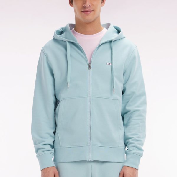 Sweatshirt Zippé En Molleton Coton Vert D’eau Coupe Droite Eden Park