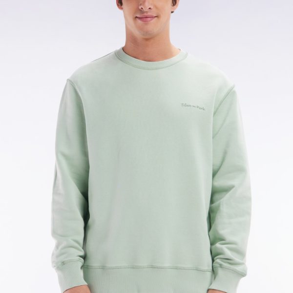 Sweatshirt Surteint À Col Rond En Molleton Coton Vert D’eau Coupe Décontractée Eden Park