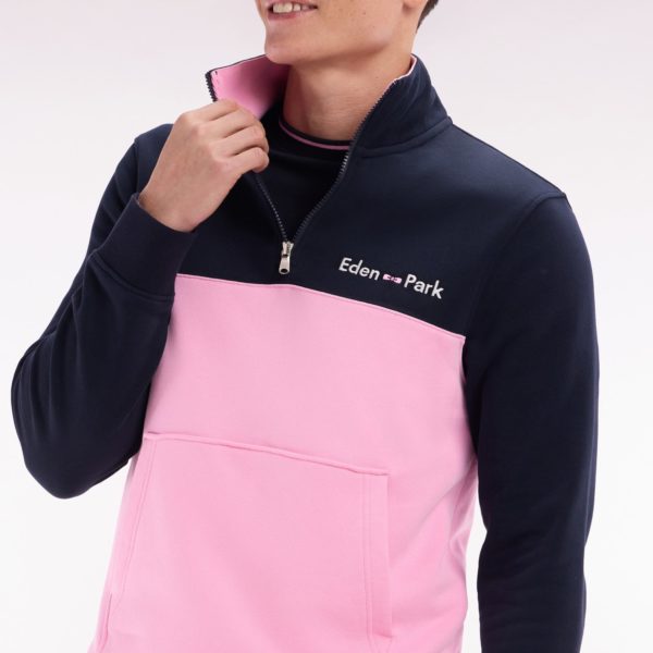 Sweatshirt À Col Camionneur En Coton Bicolore Rose Et Marine Coupe Droite Eden Park