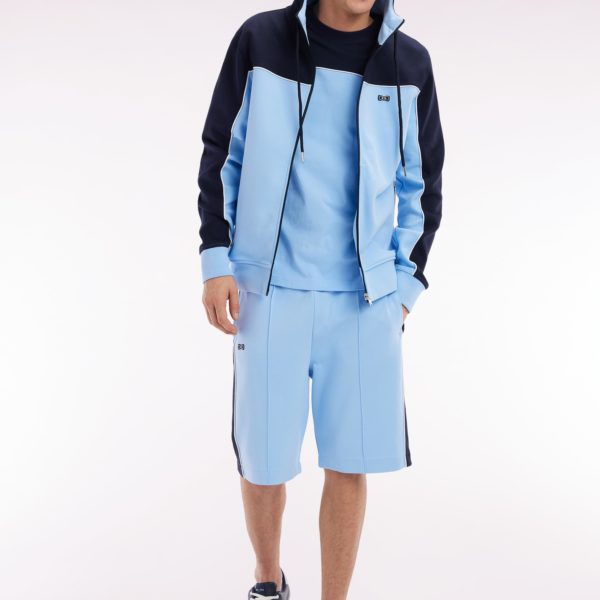Sweatshirt Zippé À Capuche En Coton Ciel Et Blanc Coupe Droite Eden Park