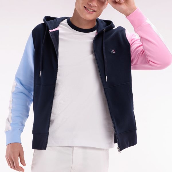 Sweatshirt Zippé En Molleton Coton Colorblock Marine Coupe Droite Eden Park