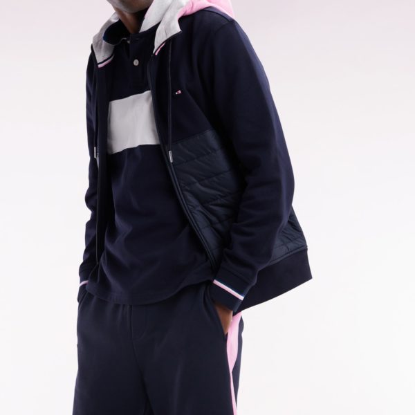 Sweatshirt Zippé Bimatière En Molleton Coton Marine À Parmenture Matelassée Coupe Droite Eden Park