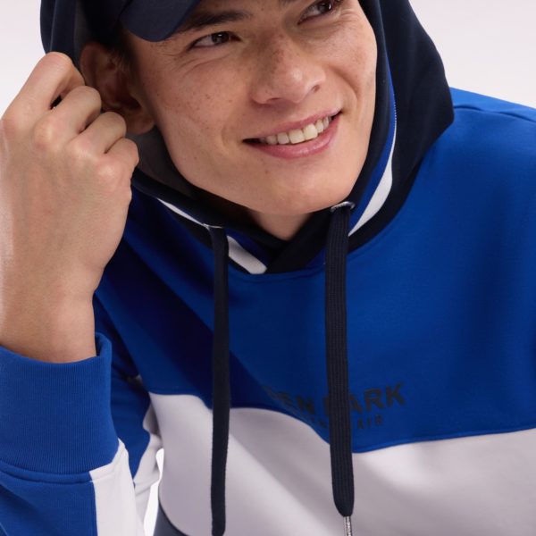 Sweatshirt À Capuche En Molleton Coton Tricolore Bleu Coupe Décontractée Eden Park