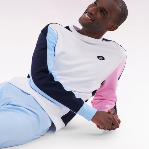 Sweatshirt Tricolore En Molleton Coton Blanc Coupe Droite Eden Park