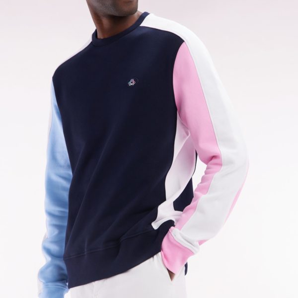 Sweatshirt Tricolore En Molleton Coton Marine Coupe Droite Eden Park