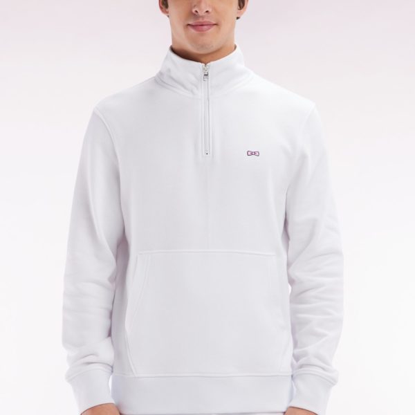 Sweatshirt À Col Zippé En Coton Blanc Coupe Droite Eden Park