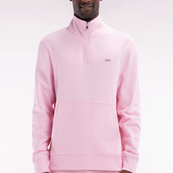 Sweatshirt À Col Zippé En Coton Rose Coupe Droite Eden Park