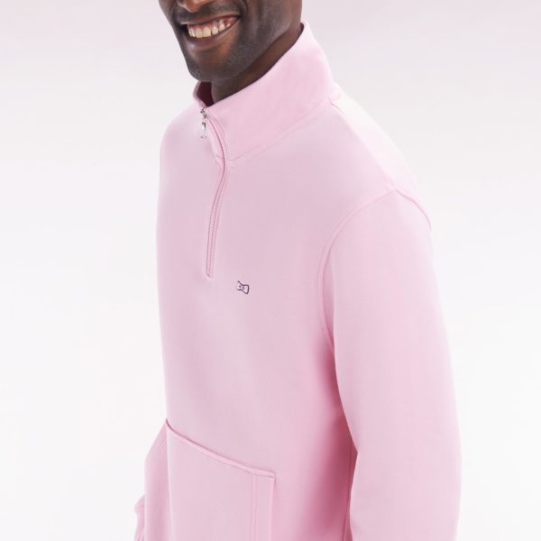Sweatshirt À Col Zippé En Coton Rose Coupe Droite Eden Park