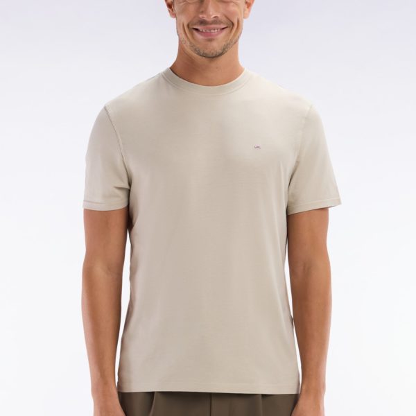 T-shirt Beige Uni En Lyocell Et Coton Coupe Droite Eden Park