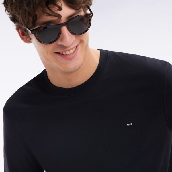 T-shirt Noir Uni En Lyocell Et Coton Coupe Droite Eden Park