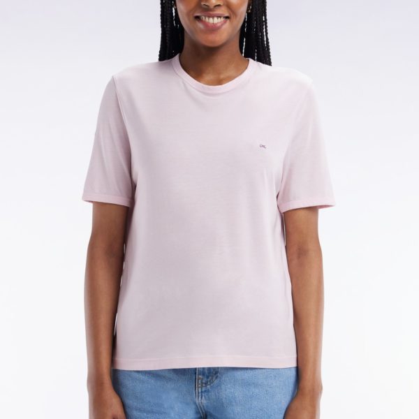 T-shirt Uni Rose Pâle En Lyocell Et Coton Coupe Droite Eden Park