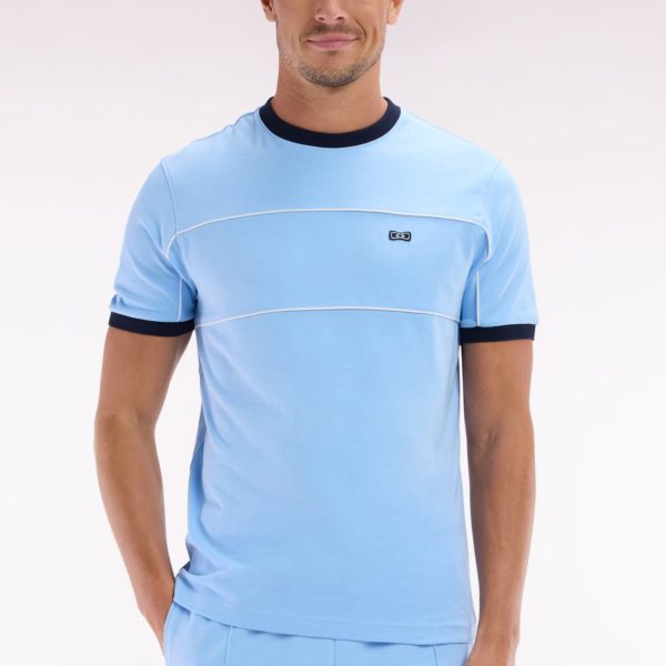T-shirt En Jersey De Coton Ciel À Détails Contrastés Coupe Droite Eden Park