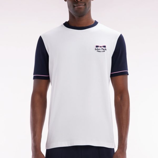 T-shirt Bicolore En Coton Blanc Broderie Eden Park French Flair Coupe Droite Eden Park