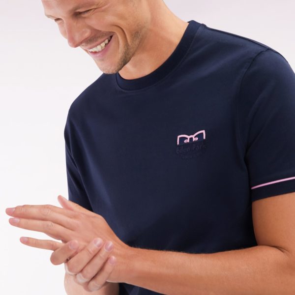 T-shirt Bicolore En Coton Marine Broderie Eden Park French Flair Coupe Droite Eden Park
