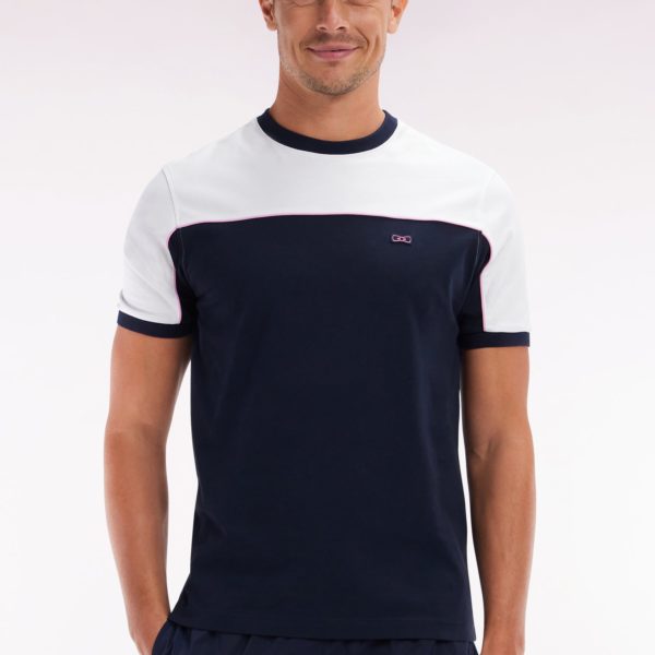 T-shirt En Jersey De Coton Bicolore Marine Coupe Droite Eden Park