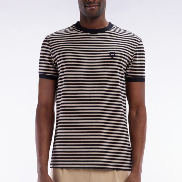 T-shirt En Coton Stretch Rayé Beige Coupe Ajustée Eden Park